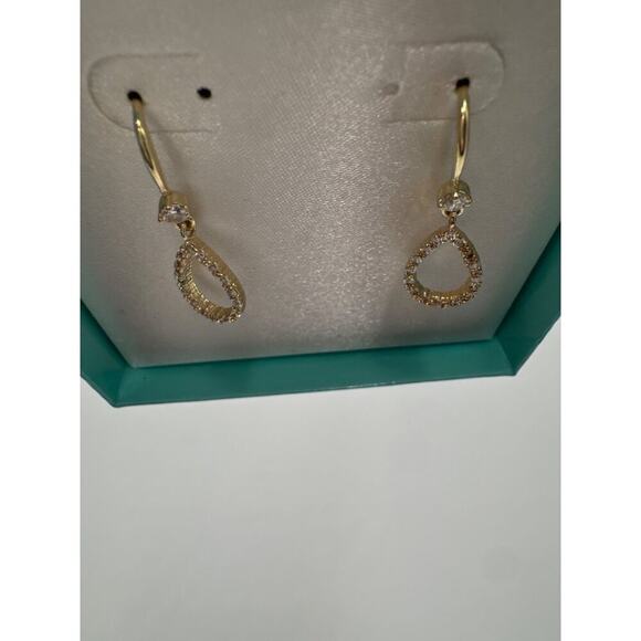 Swarovski Gold Teardrop Dangle Earrings With Diamond Accents In Gift Box By Gala - Picture 3 of 4